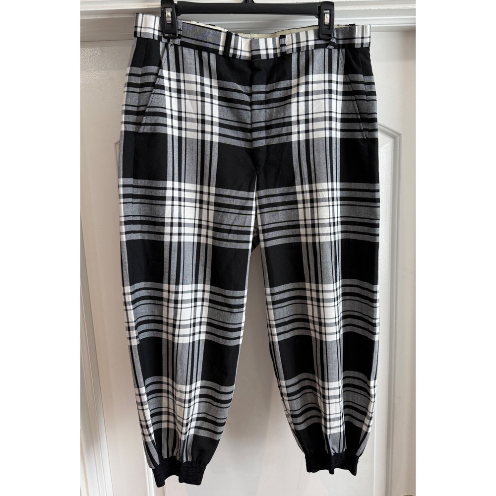 VTG Made in UK Plaid Jogger Trousers Black White Check 33W Steampunk